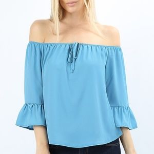 Zenana Outfitters Ocean Blue Off The Shoulder Top